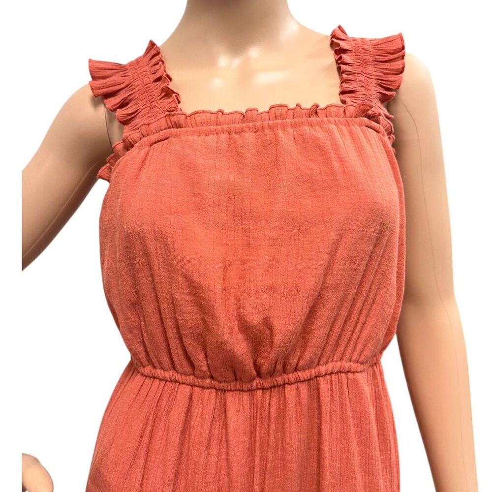 JUNE & HUDSON Midi Tiered Skirt Dress Terracotta Color Ruffle Straps Sz M - Picture 3 of 8